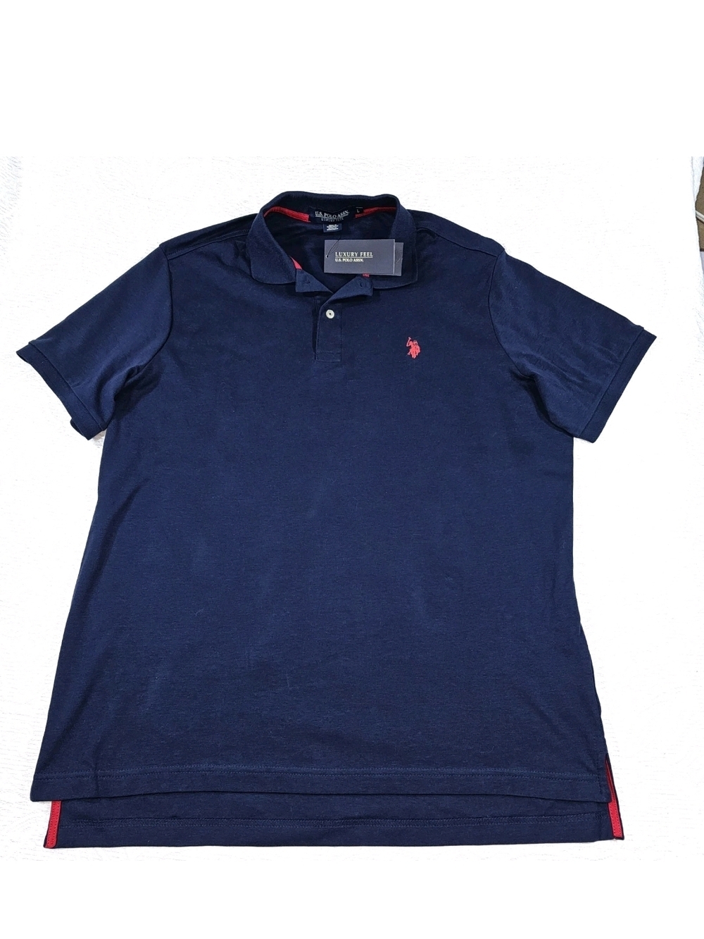 US Polo Assn Polo Shirt Mens Large Luxury Feel Short Sleeve Navy Blue NWT